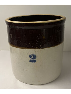 Vintage Antique Medalta 2 Gallon Stoneware Crock Cobalt Blue Number 2 Two tone
